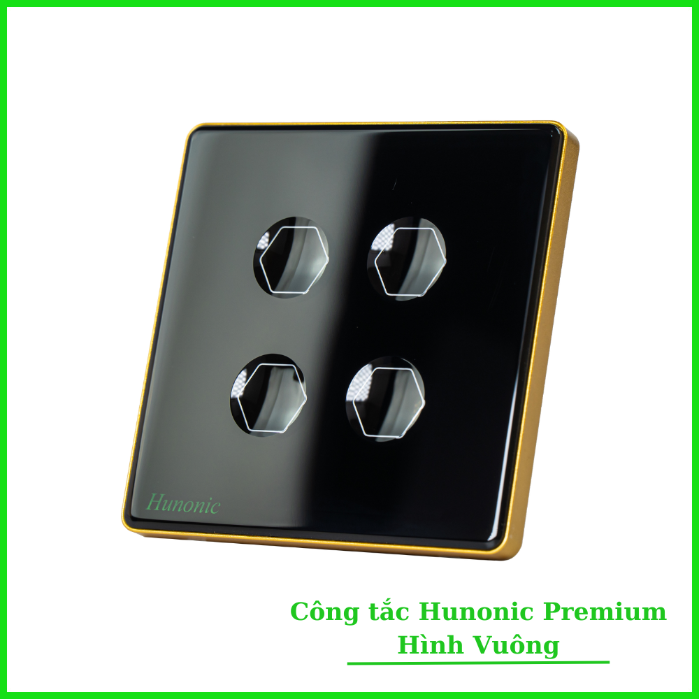 Công Tắc Cảm Ứng Hunonic Premium Hình Vuông Viền Vàng